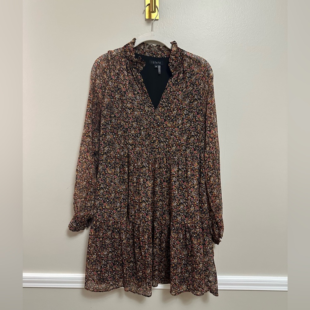 1. State Black Multi Floral Tiered Long Sleeve Dress